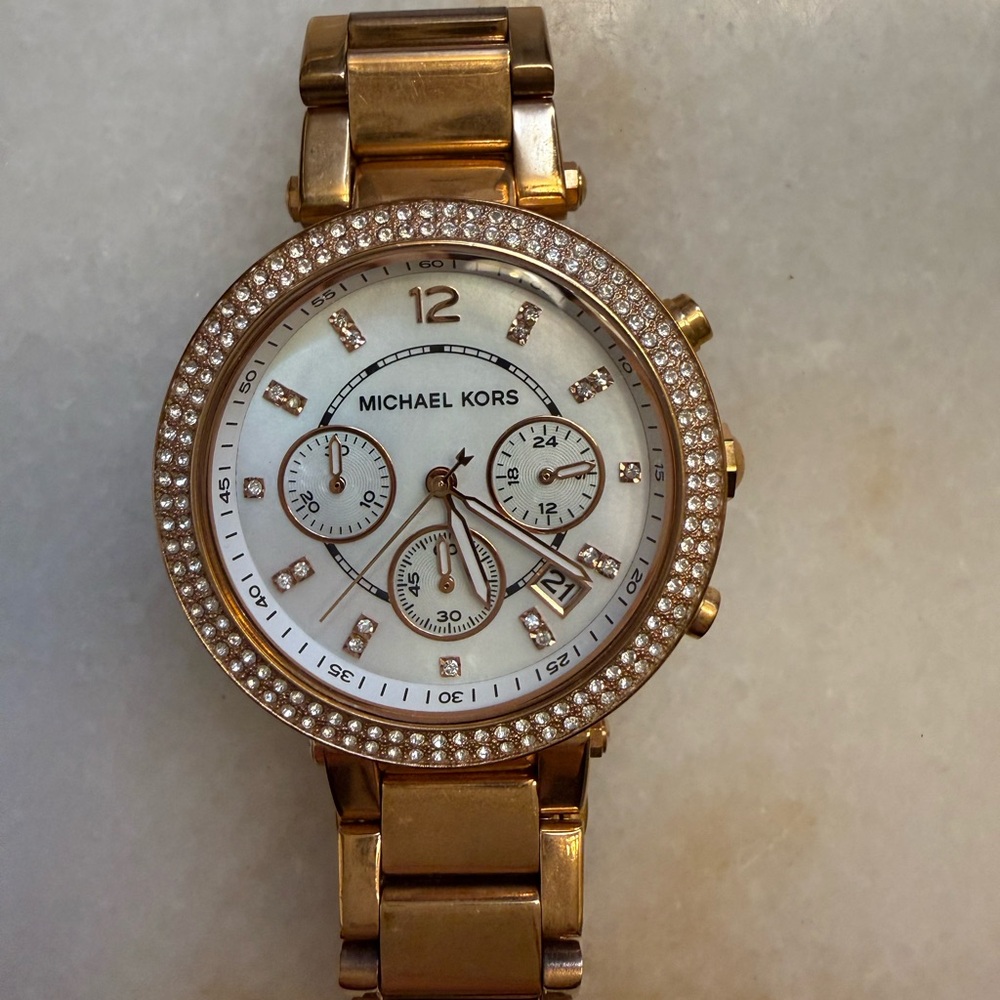Michael Kors Rose Gold Parker Watch Mother of Pearl Face